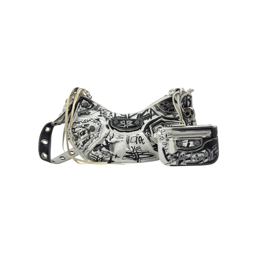 Balenciaga Graffiti Le Cagole XS White Leather Shoulder Bag