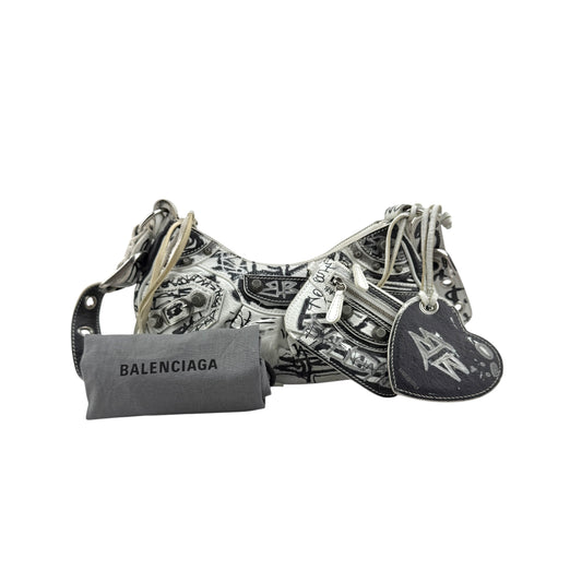 Balenciaga Graffiti Le Cagole XS White Leather Shoulder Bag