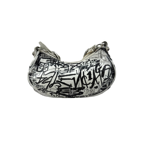 Pre-owned Balenciaga Graffiti Le Cagole XS White Leather Shoulder Bag shoulder bag