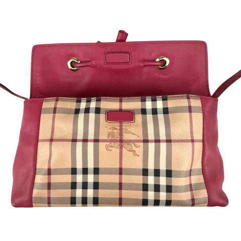 Burberry Red Haymarket Check PVC and Leather Crossbody Bag