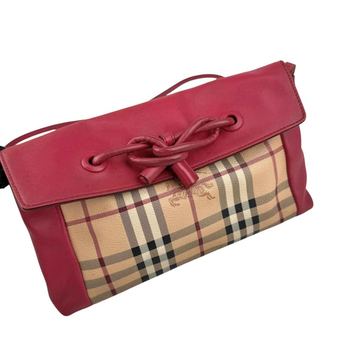 Burberry Pink Haymarket Check PVC and Leather Crossbody Bag