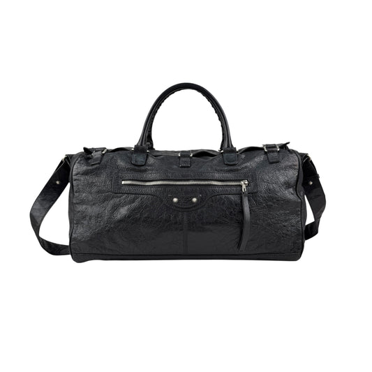 Balenciaga Black Lambskin Leather Squash M Duffle Bag