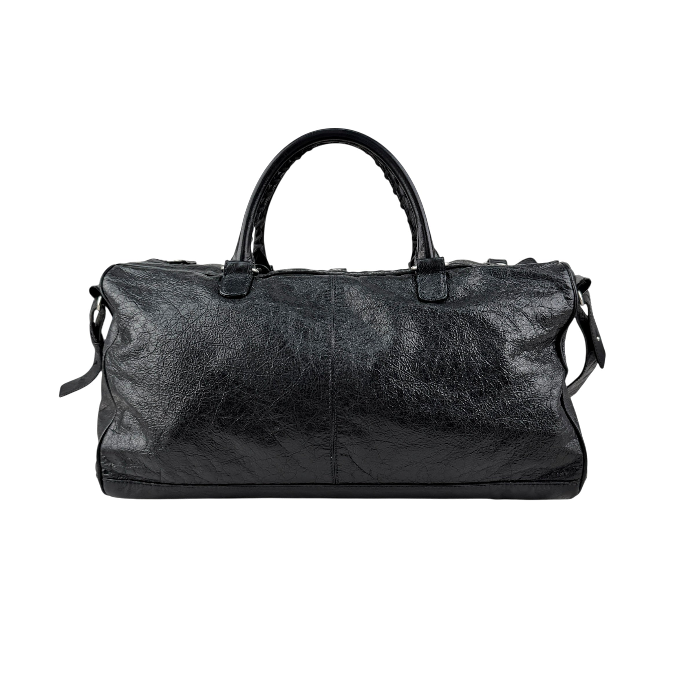 Pre-owned Balenciaga Black Lambskin Leather Squash M Duffle bag back view