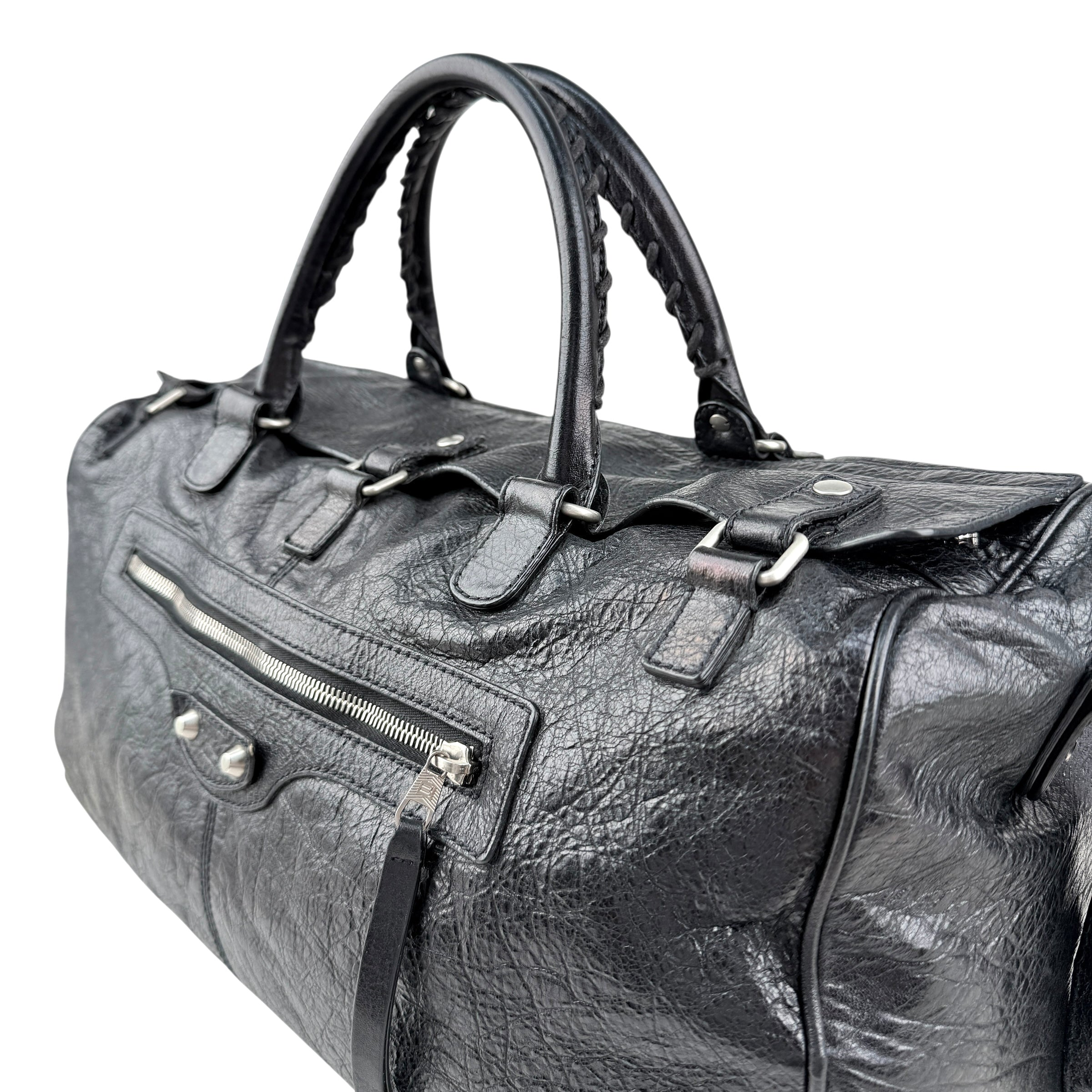 Pre-owned Balenciaga Black Lambskin Leather Squash M Duffle bag