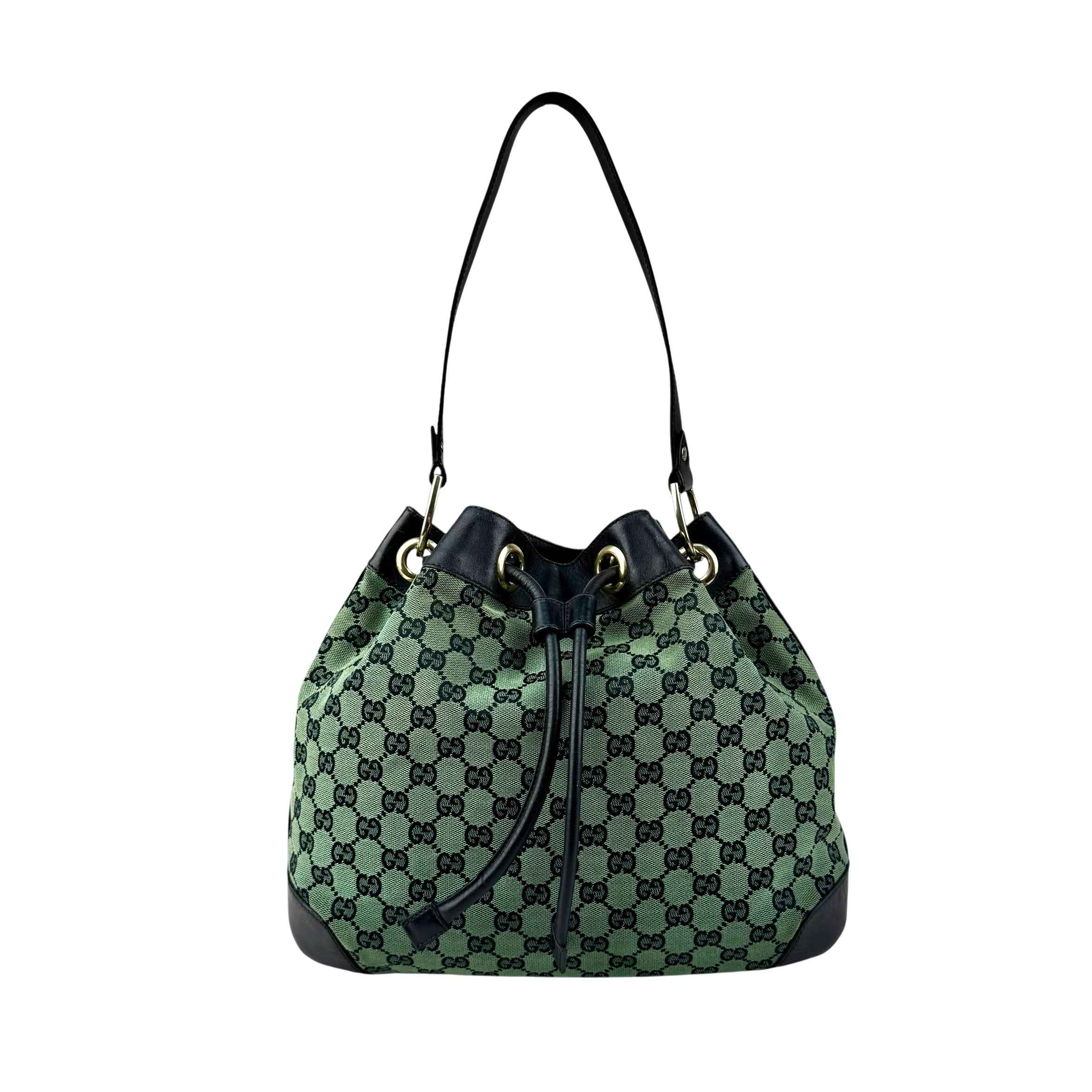 Gucci Monogram Drawstring Shoulder Bag Green