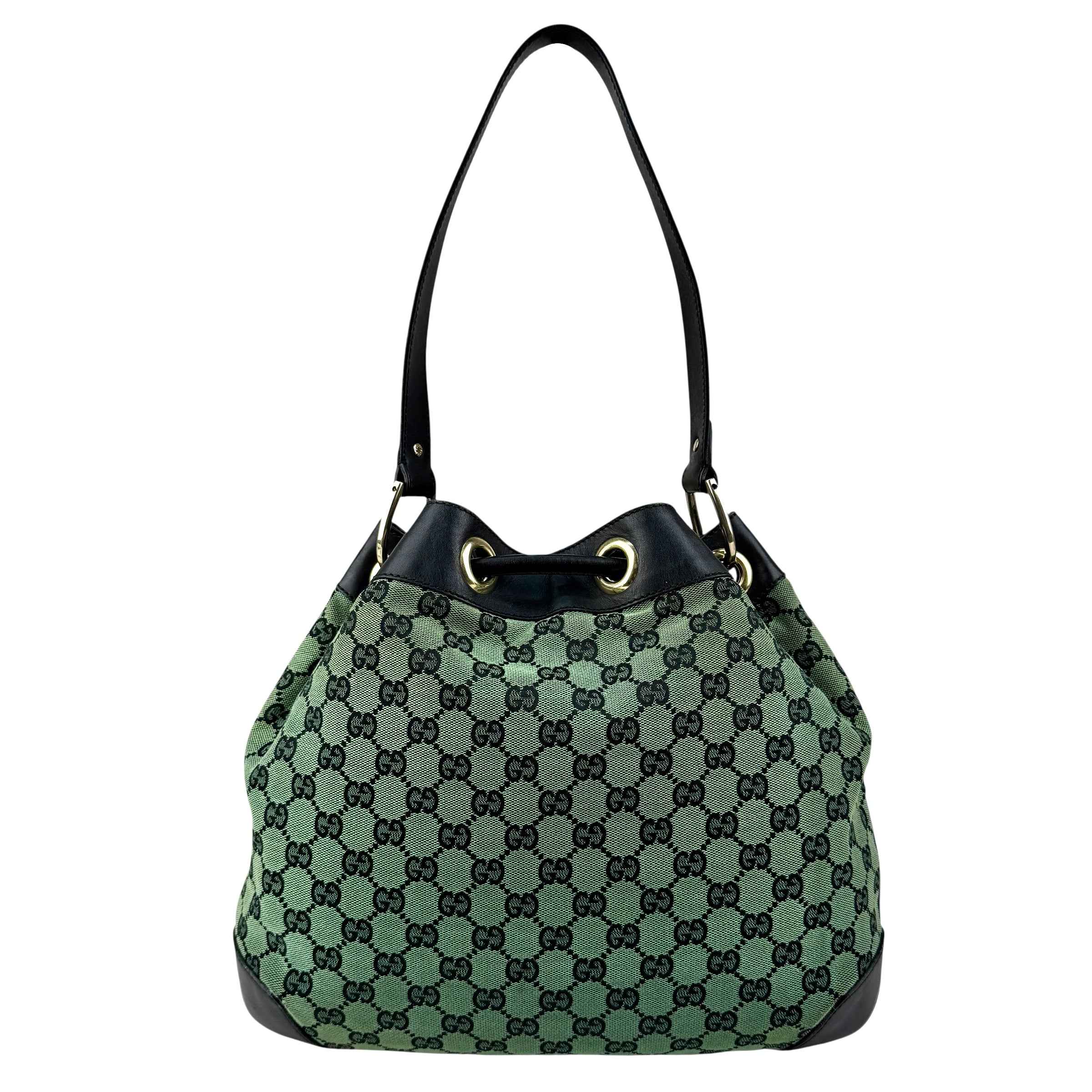 Gucci Monogram Drawstring Shoulder Bag Green