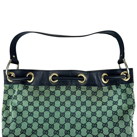 Gucci Monogram Drawstring Shoulder Bag Green