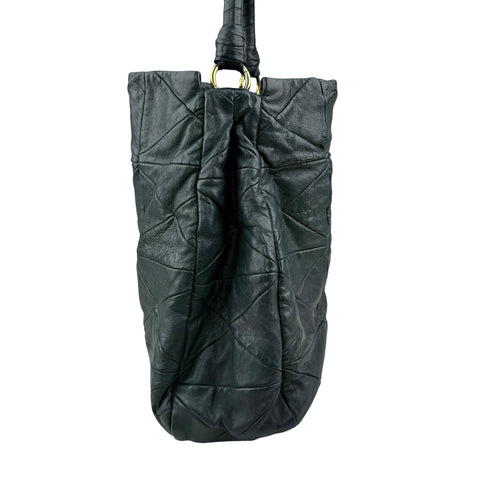 Miu Miu Dark Green Leather Quilted Top Handle Bag