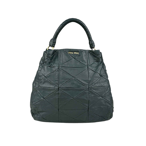 Miu Miu Dark Green Leather Quilted Top Handle Bag