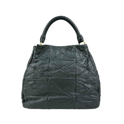 Miu Miu Dark Green Leather Quilted Top Handle Bag