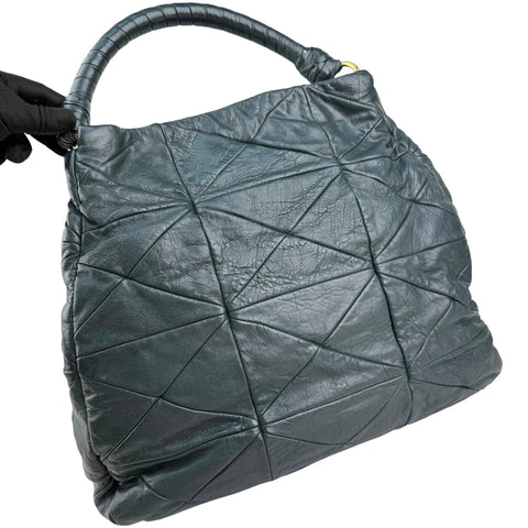 Miu Miu Dark Green Leather Quilted Top Handle Bag
