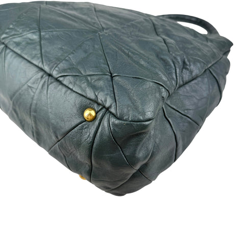 Miu Miu Dark Green Leather Quilted Top Handle Bag