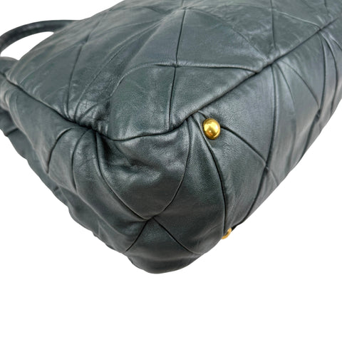 Miu Miu Dark Green Leather Quilted Top Handle Bag