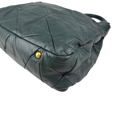 Miu Miu Dark Green Leather Quilted Top Handle Bag