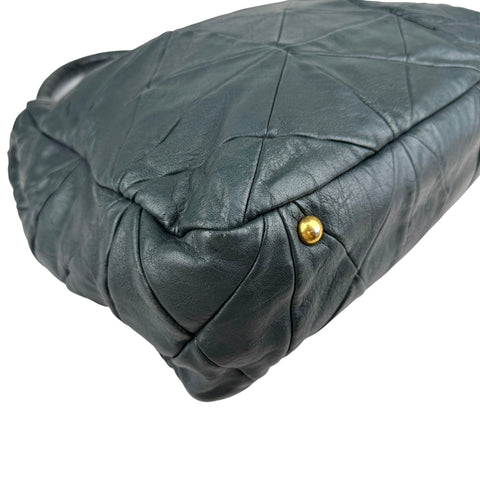 Miu Miu Dark Green Leather Quilted Top Handle Bag
