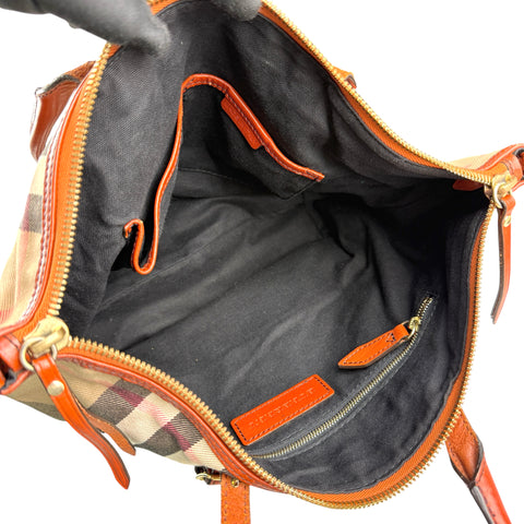 Burberry Leather and Bridle House Check Canvas Salisbury Tote Bag