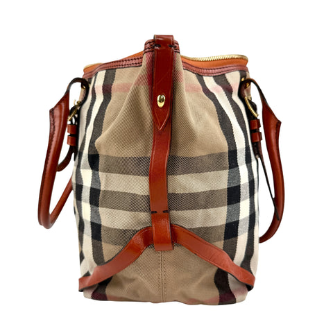 Burberry Leather and Bridle House Check Canvas Salisbury Tote Bag