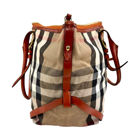 Burberry Leather and Bridle House Check Canvas Salisbury Tote Bag