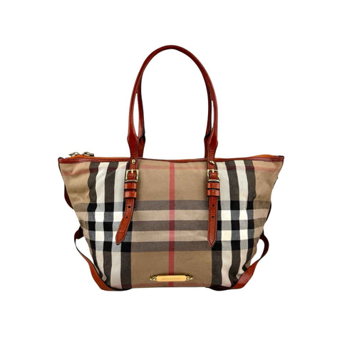 Burberry Leather and Bridle House Check Canvas Salisbury Tote Bag