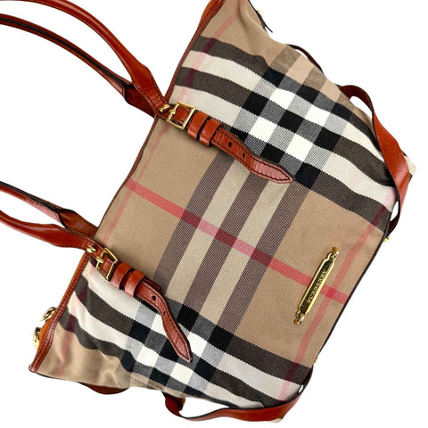 Burberry Leather and Bridle House Check Canvas Salisbury Tote Bag
