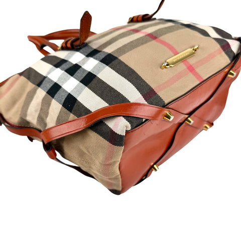 Burberry Leather and Bridle House Check Canvas Salisbury Tote Bag