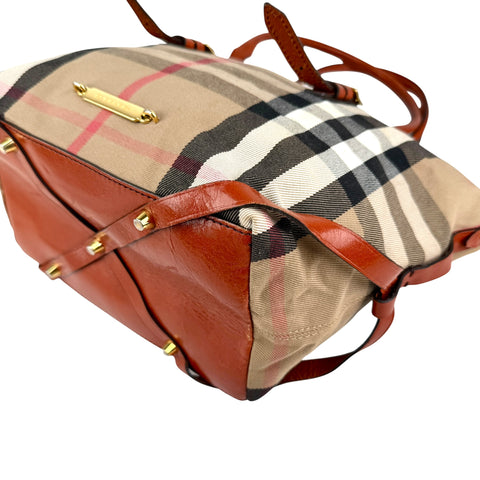 Burberry Leather and Bridle House Check Canvas Salisbury Tote Bag