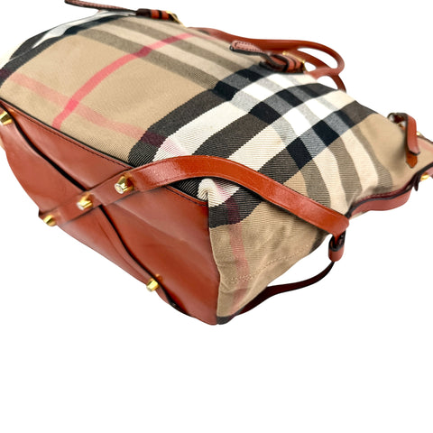 Burberry Leather and Bridle House Check Canvas Salisbury Tote Bag