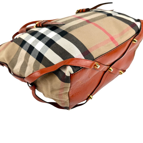 Burberry Leather and Bridle House Check Canvas Salisbury Tote Bag
