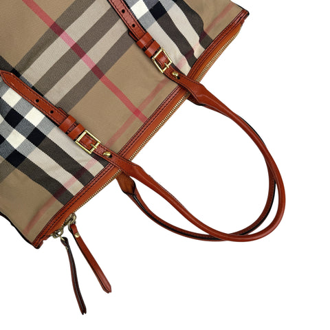 Burberry Leather and Bridle House Check Canvas Salisbury Tote Bag