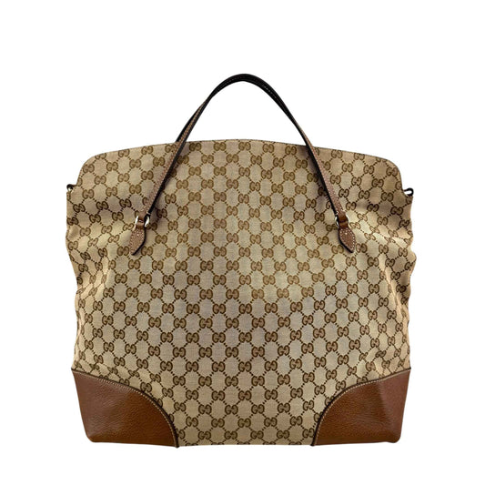 Gucci Brown/Beige GG Canvas and Leather Bree Foldover Bag