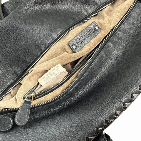 Bottega Veneta Black Intrecciato Trim Leather Tote