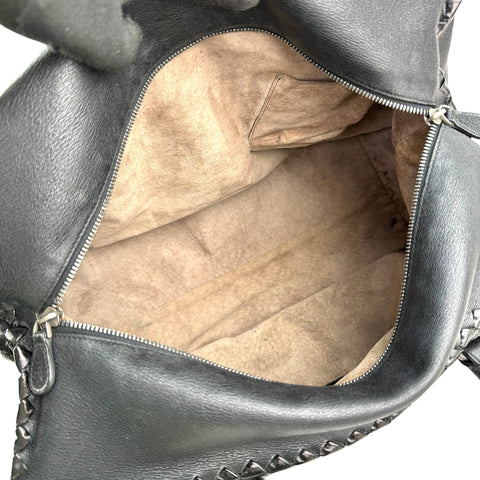 Bottega Veneta Black Intrecciato Trim Leather Tote