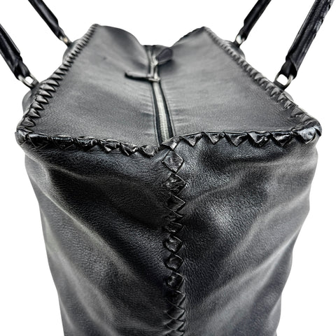 Bottega Veneta Black Intrecciato Trim Leather Tote