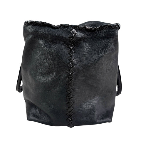 Bottega Veneta Black Intrecciato Trim Leather Tote