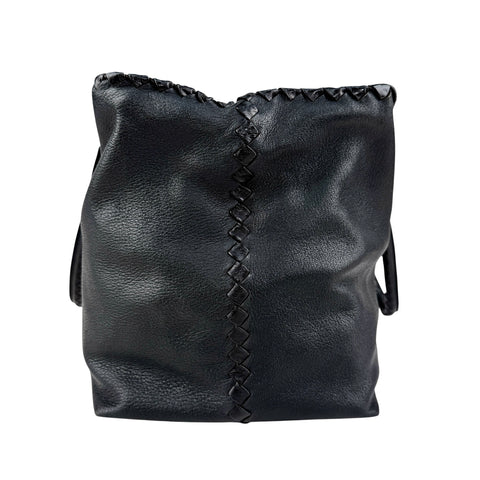 Bottega Veneta Black Intrecciato Trim Leather Tote