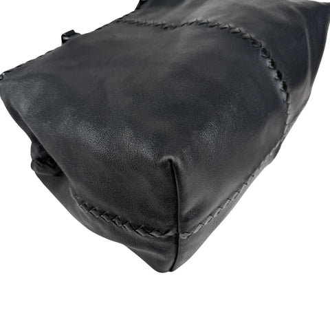 Bottega Veneta Black Intrecciato Trim Leather Tote