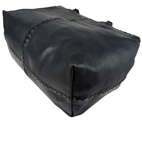 Bottega Veneta Black Intrecciato Trim Leather Tote