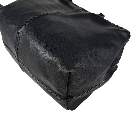 Bottega Veneta Black Intrecciato Trim Leather Tote