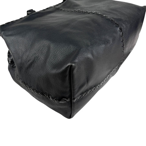 Bottega Veneta Black Intrecciato Trim Leather Tote