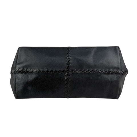 Bottega Veneta Black Intrecciato Trim Leather Tote