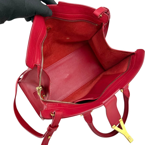 Pre-owned Saint Laurent Red Calfskin Leather Classic Medium Y Cabas Bag