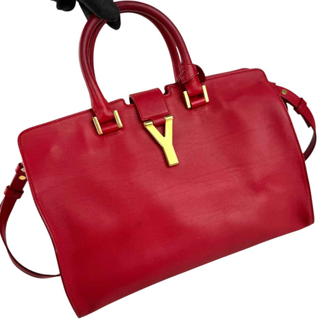 Saint Laurent Red Calfskin Leather Classic Medium Y Cabas Bag