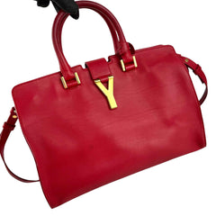 Saint Laurent Red Calfskin Leather Classic Medium Y Cabas Bag