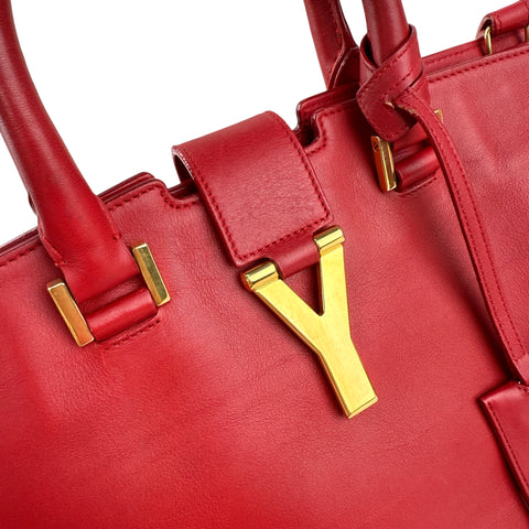 Pre-owned Saint Laurent Red Calfskin Leather Classic Medium Y Cabas Bag
