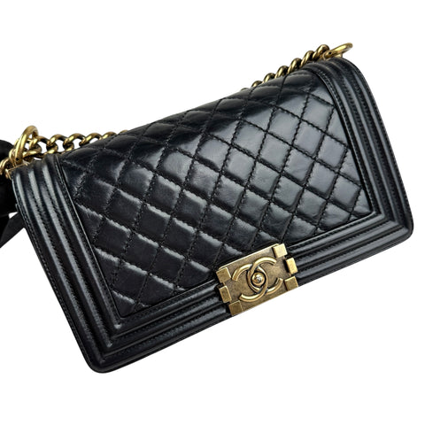 Chanel Black Quilted Leather Medium Boy Flap Bag