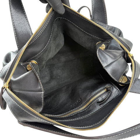 Pre-owned Loewe Semi-shoulder Bag Double handle Black Leather Embossed logo Gold hardware