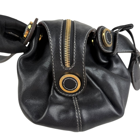 Pre-owned Loewe Semi-shoulder Bag Double handle Black Leather Embossed logo Gold hardware