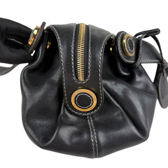 Loewe Semi-shoulder Bag Double handle Black Leather Embossed logo Gold hardware