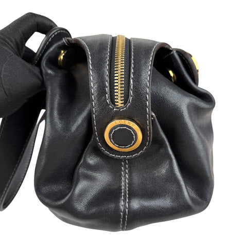 Pre-owned Loewe Semi-shoulder Bag Double handle Black Leather Embossed logo Gold hardware