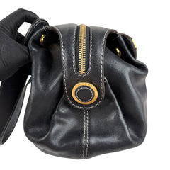 Loewe Semi-shoulder Bag Double handle Black Leather Embossed logo Gold hardware